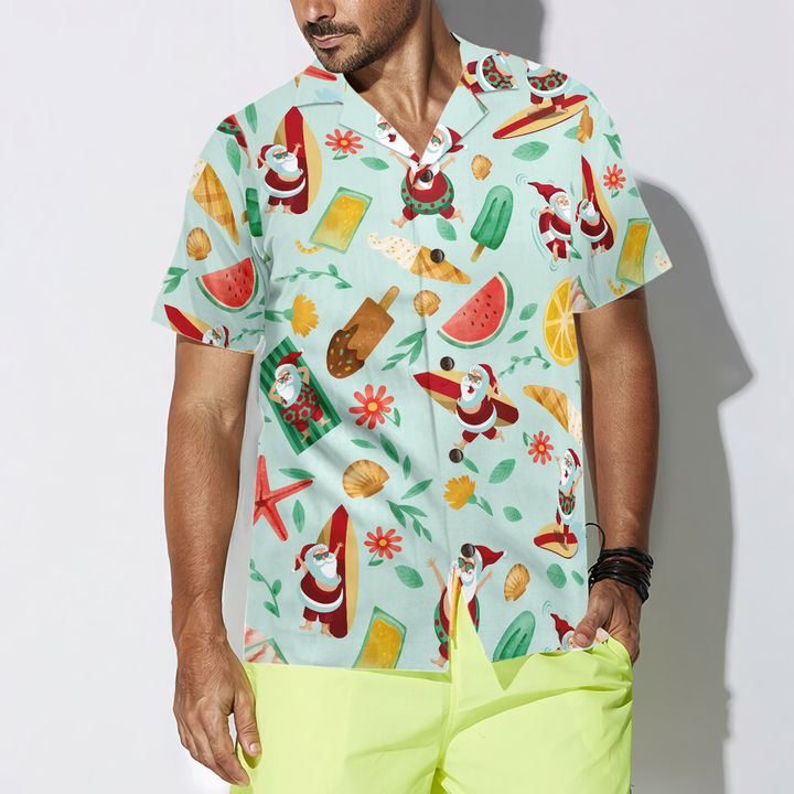 Lune London | Hyperfavor Santa Surfing 2 Pattern Hawaiian Shirt, Short Sleeve Christmas Shirts Button Up for Men and Women