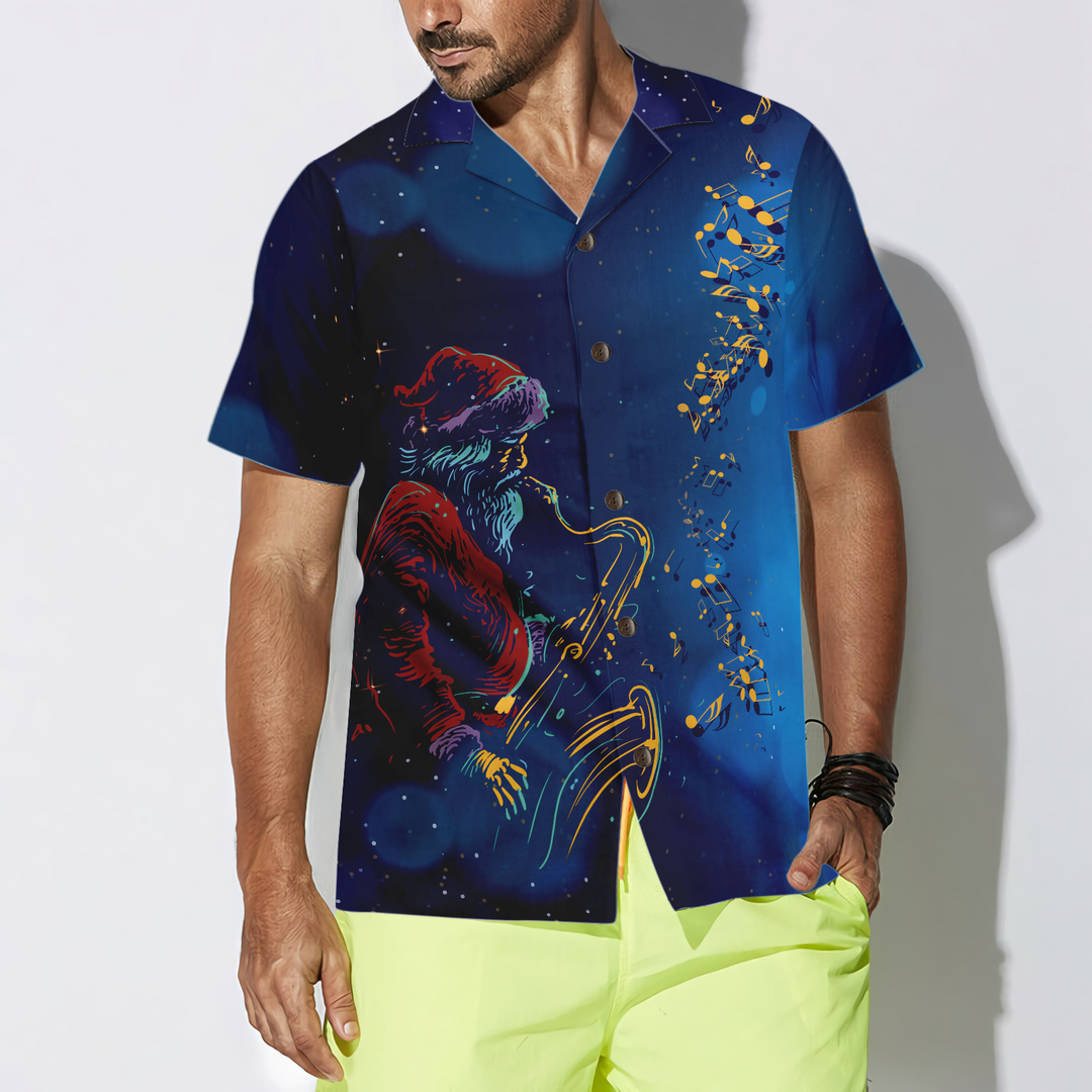 Lune London | Hyperfavor Christmas Hawaiian Shirts, Santa Claus Playing Saxophone Short Sleeve T-shirt, Christmas Gift Idea for Men and Women