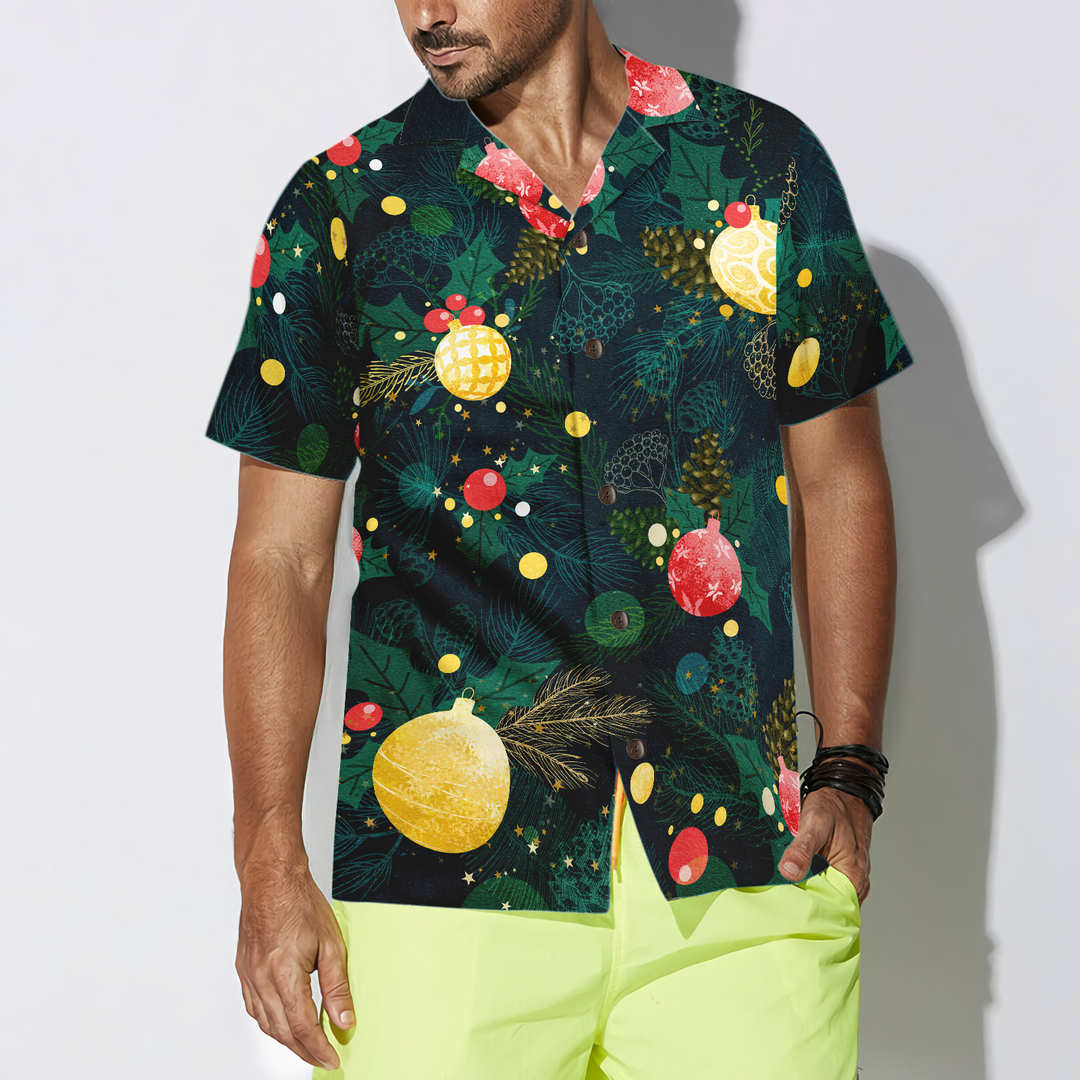 Lune London | Christmas Hawaiian Shirts Hyperfavor, short sleeve Christmas tree ornament pattern shirt, Christmas gift idea for men and women