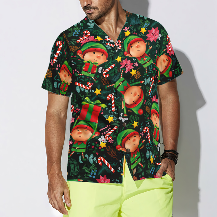 Lune London | Hawaiian shirts Hyperfavor Christmas, The short-sleeve Christmas Elf shirt with dark green pattern, Christmas shirt gift idea for men and women
