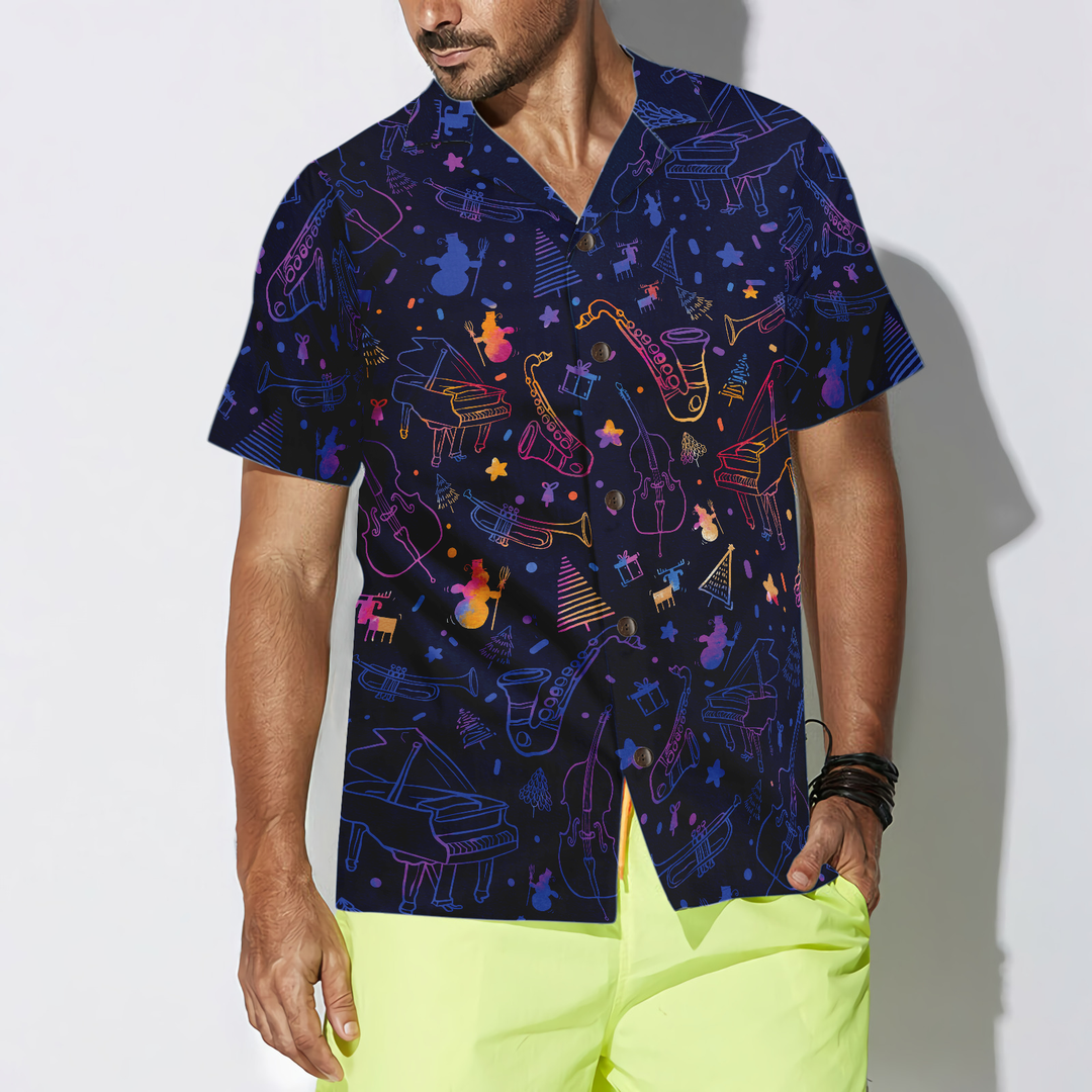Lune London | Hyperfavor Christmas Hawaiian shirts, Christmas music instrument patterned short sleeve shirts, Christmas shirt gift idea for men and women