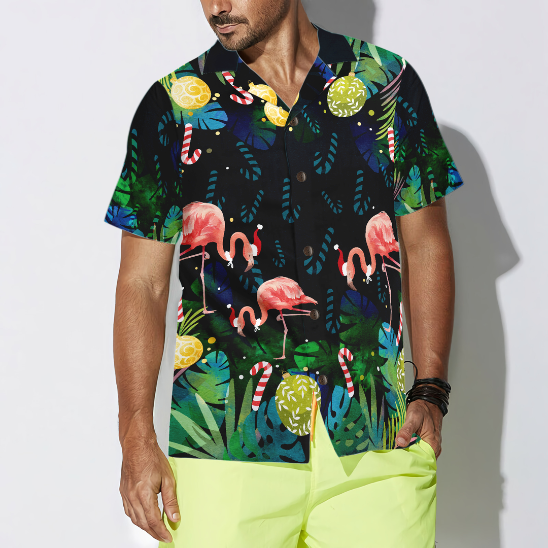 Lune London | Christmas Hyperfavor Hawaiian Shirts for Men and Women, Short Sleeve Christmas Tropical Pink Flamingo Hawaiian Shirt with Button Placket