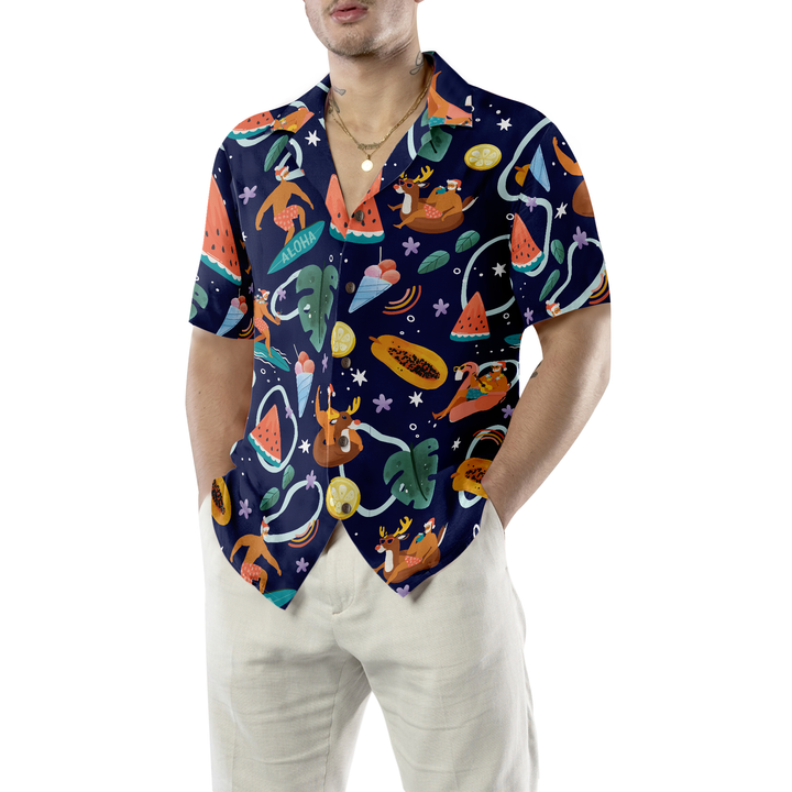 Lune London | Hyperfavor Santa Beach 1 Pattern Hawaiian Shirt, Short Sleeve Christmas Shirts Button Up for Men and Women
