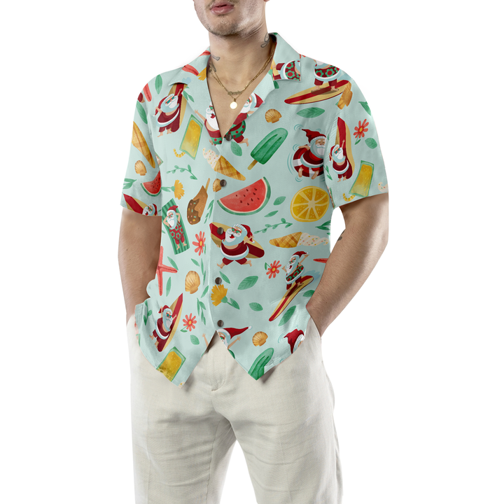 Lune London | Hyperfavor Santa Surfing 2 Pattern Hawaiian Shirt, Short Sleeve Christmas Shirts Button Up for Men and Women