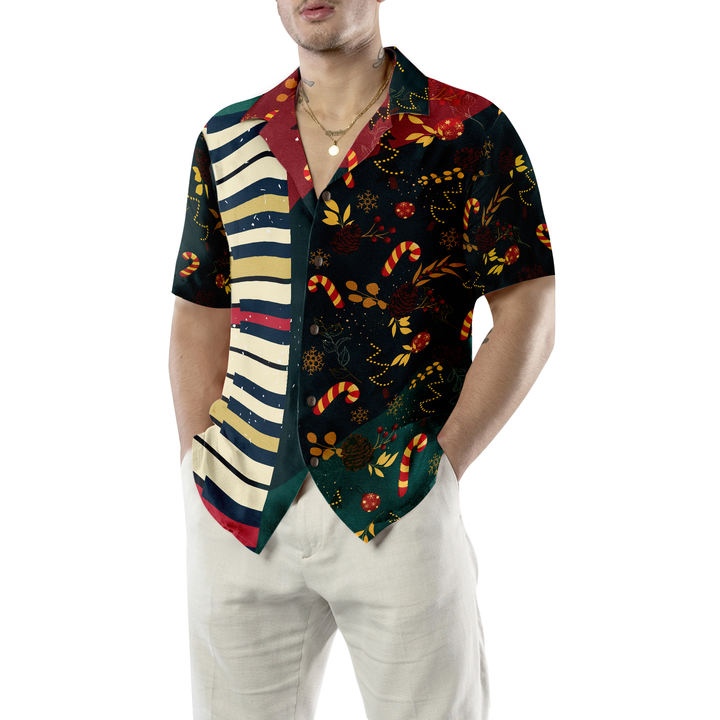 Lune London | Hyperfavor Christmas pattern with piano Hawaiian shirt, short sleeve Christmas shirts button-up for men and women