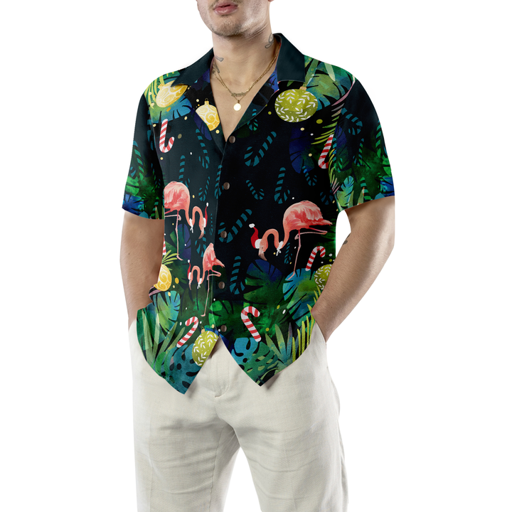 Lune London | Christmas Hyperfavor Hawaiian Shirts for Men and Women, Short Sleeve Christmas Tropical Pink Flamingo Hawaiian Shirt with Button Placket
