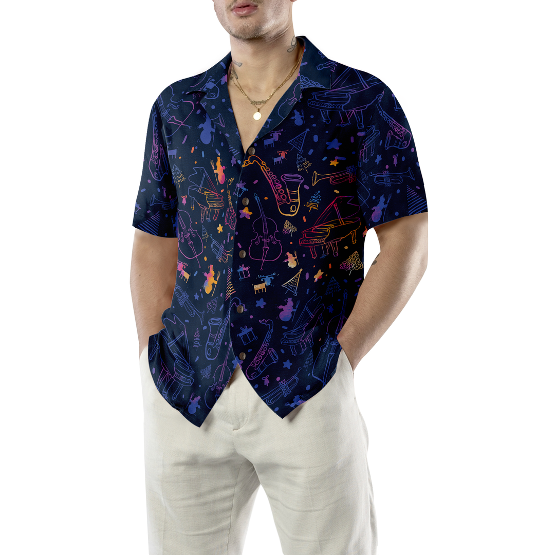 Lune London | Hyperfavor Christmas Hawaiian shirts, Christmas music instrument patterned short sleeve shirts, Christmas shirt gift idea for men and women