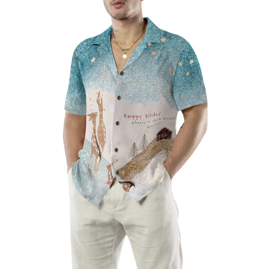 Lune London | Hyperfavor Rennes Neige Lumière Hawaiian Shirt, Christmas Short Sleeve Button-Up Shirt for Men and Women