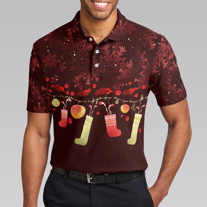 Lune London | Christmas Golf Polo - Short Sleeve Men's Golf Polo - Red Christmas Pattern Dry Fit Shirt - Christmas Shirt Gift Idea for Men