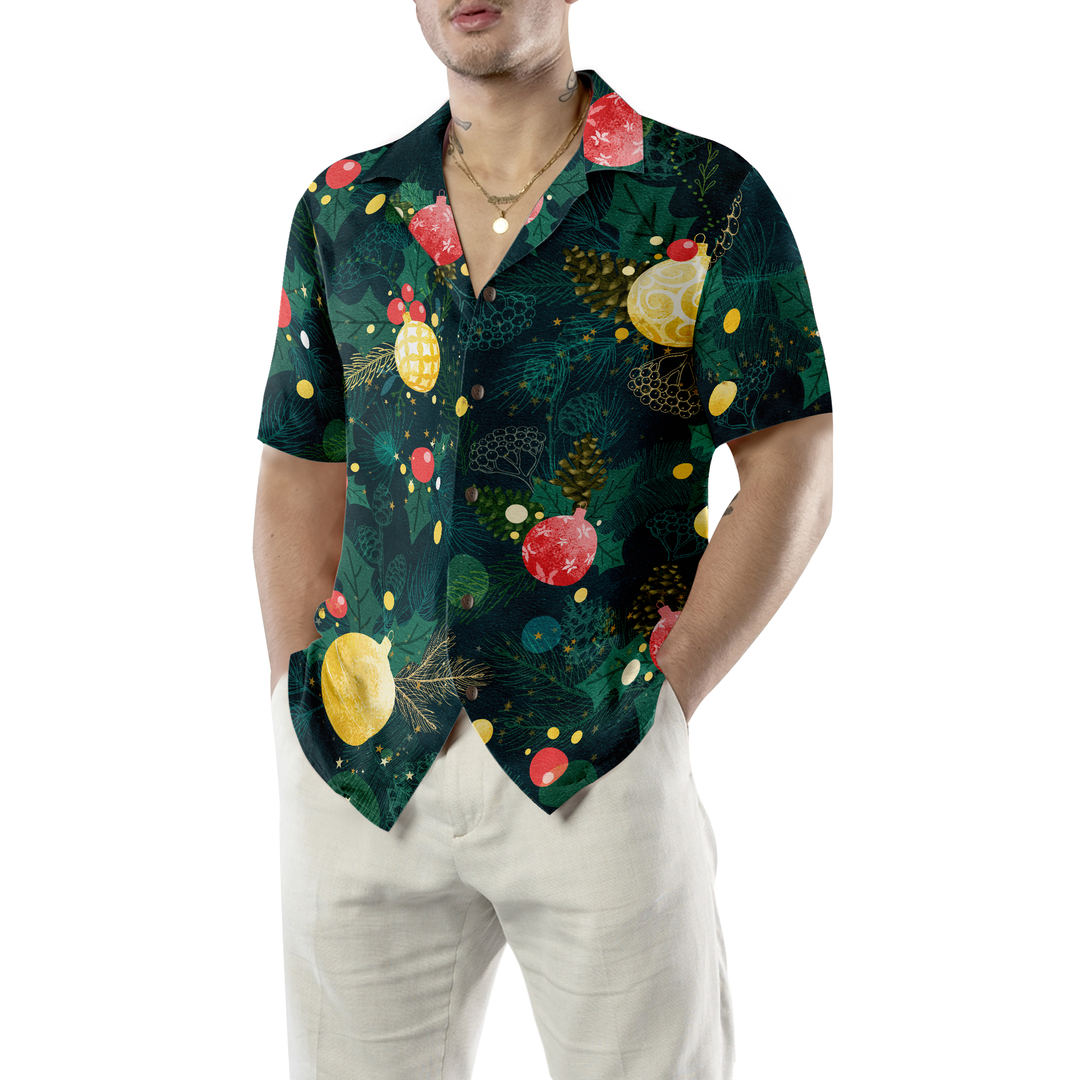 Lune London | Christmas Hawaiian Shirts Hyperfavor, short sleeve Christmas tree ornament pattern shirt, Christmas gift idea for men and women
