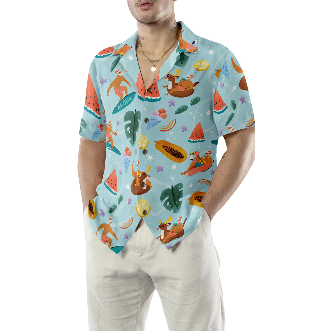Lune London | Hyperfavor Santa Beach 2 Pattern Hawaii Shirt, Short Sleeve Christmas Shirts Button Shirt for Men and Women