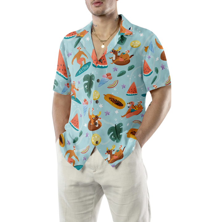 Lune London | Hyperfavor Santa Beach 2 Pattern Hawaii Shirt, Short Sleeve Christmas Shirts Button Shirt for Men and Women