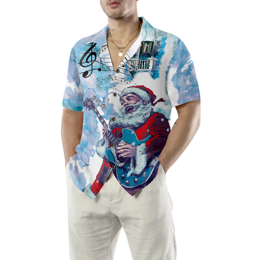Lune London | Christmas Hawaiian Shirts Hyperfavor, Santa Claus short sleeve guitar music pattern shirt, Christmas gift shirt ideas for men and women