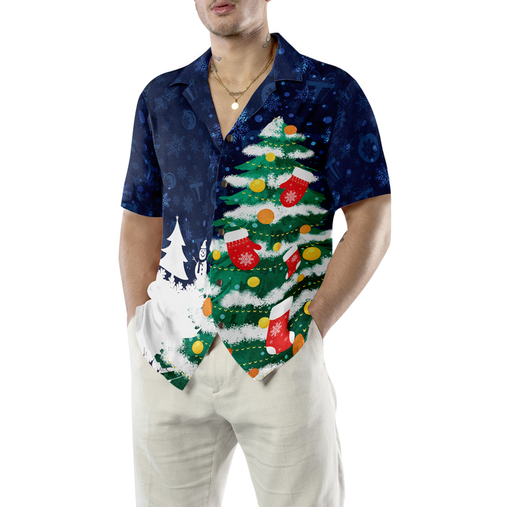Lune London | Hyperfavor Christmas Tree Hawaiian Shirt, short sleeve Christmas shirts, button-up shirt for men and women
