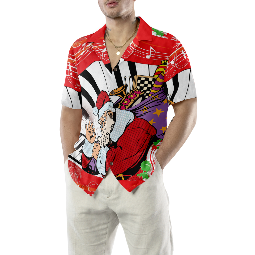 Lune London | Hyperfavor Christmas Hawaiian Shirts, Santa with Piano Background Short Sleeve T-Shirt, Christmas Gift Idea for Men and Women