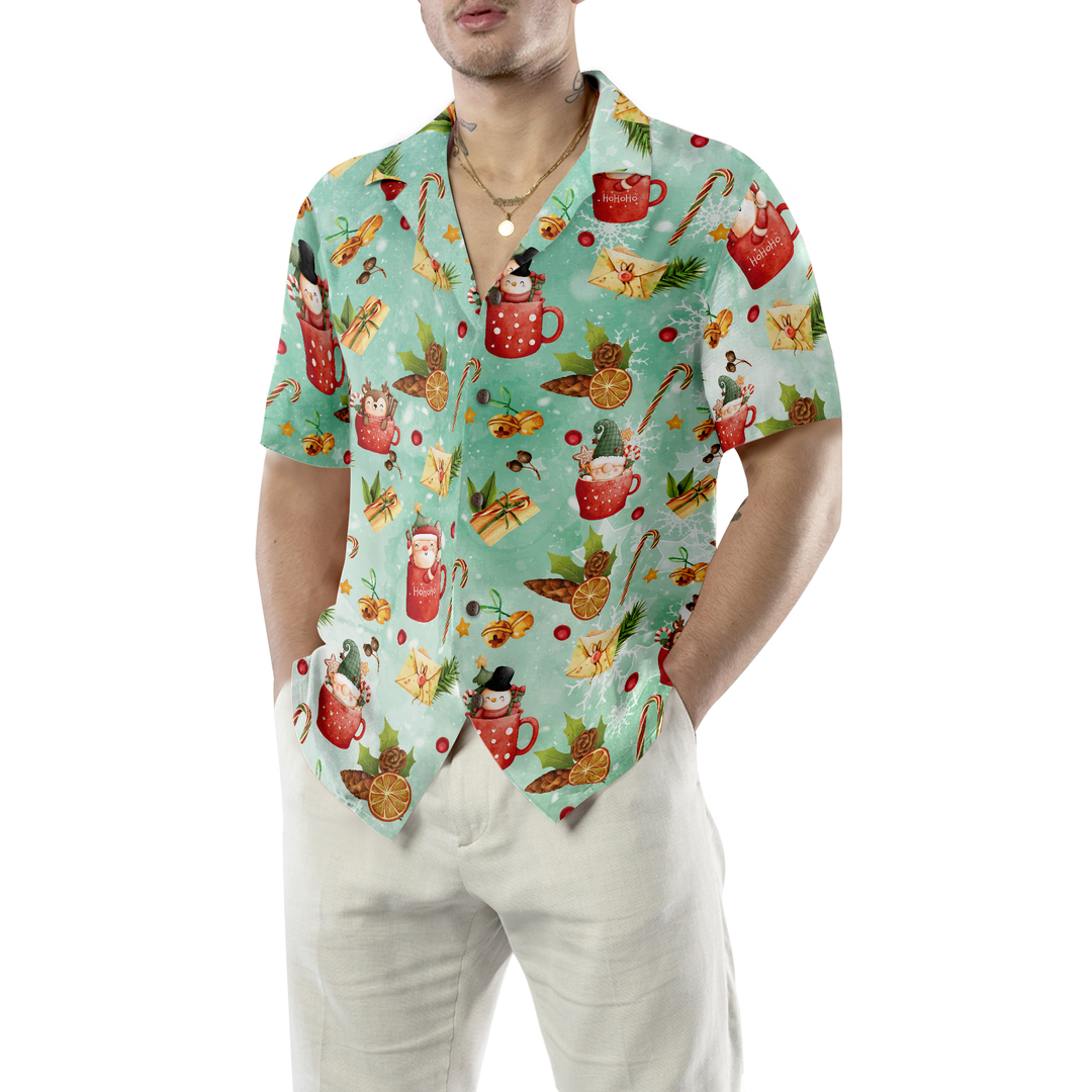 Lune London | Hyperfavor Christmas motif Santa 1 Hawaiian shirt pattern, short sleeve Christmas shirts with button placket for men and women