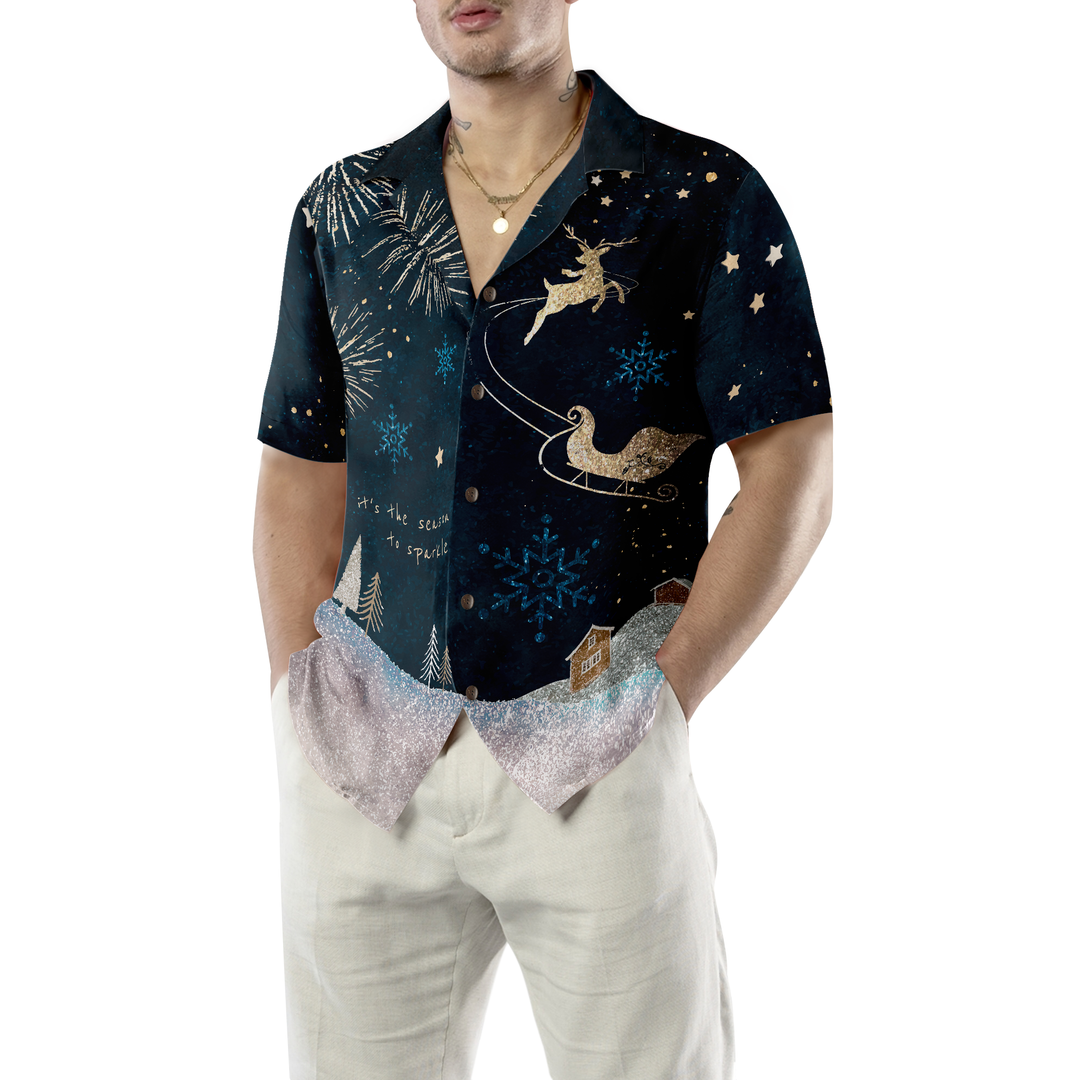 Lune London | Hyperfavor Christmas Hawaiian Shirts, short sleeve dark snow reindeer shirt, Christmas gift idea for men and women