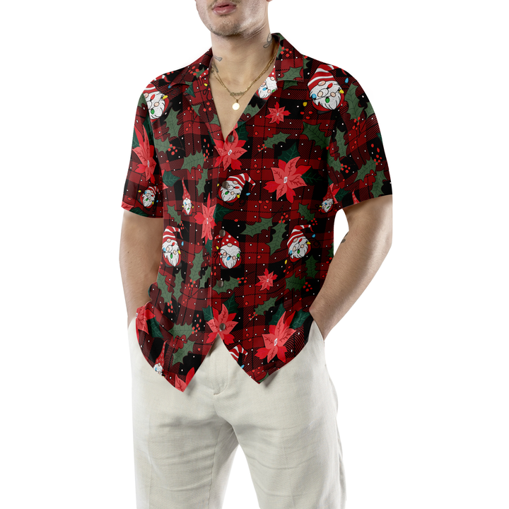 Lune London | Hyperfavor Christmas Hawaiian Shirts, Red plaid gnome short sleeve shirt, Christmas shirt gift idea for men and women