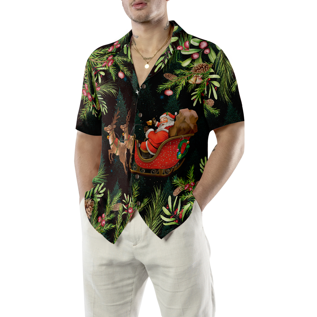 Lune London | Hyperfavor Santa Santa Riding Sleigh 3 Pattern Hawaiian Shirt, Christmas short sleeve button-up shirts for men and women