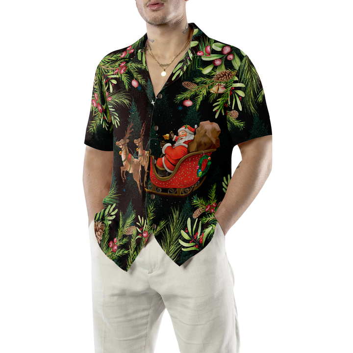 Lune London | Hyperfavor Santa Santa Riding Sleigh 3 Pattern Hawaiian Shirt, Christmas short sleeve button-up shirts for men and women