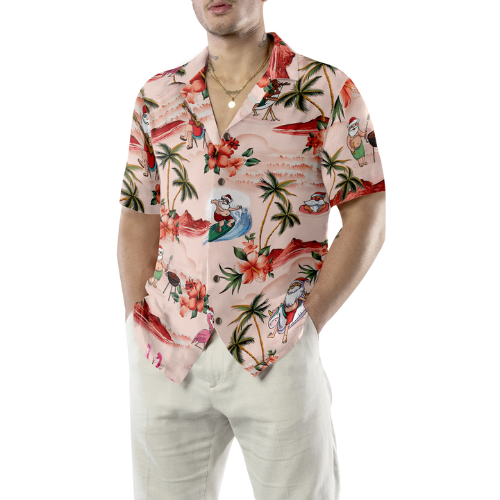 Lune London | Hyperfavorite Christmas Hawaiian Shirts for Men and Women, Button-Up Hawaiian Shirt with Christmas Santa Beach Print Short Sleeves