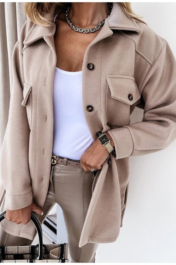 Amarae | Peacoat - Oversized Fit - Wool Look - Hip Length - Button Closure - Collar