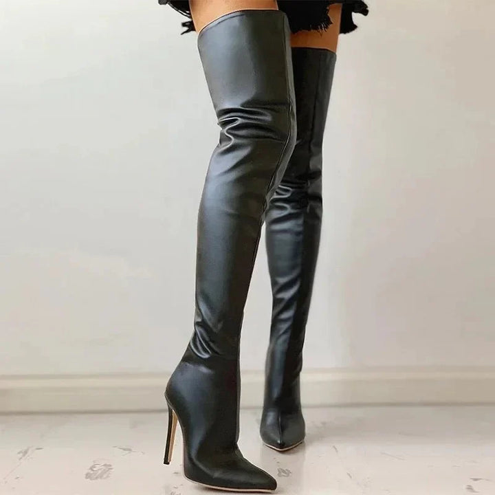 Lune London | Over-the-knee boots - Leather - Pointed toe - Stiletto heel - Elegant fit
