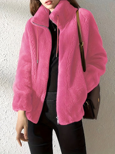 Amarae | Casual warm teddy jacket with drawstring and zipper