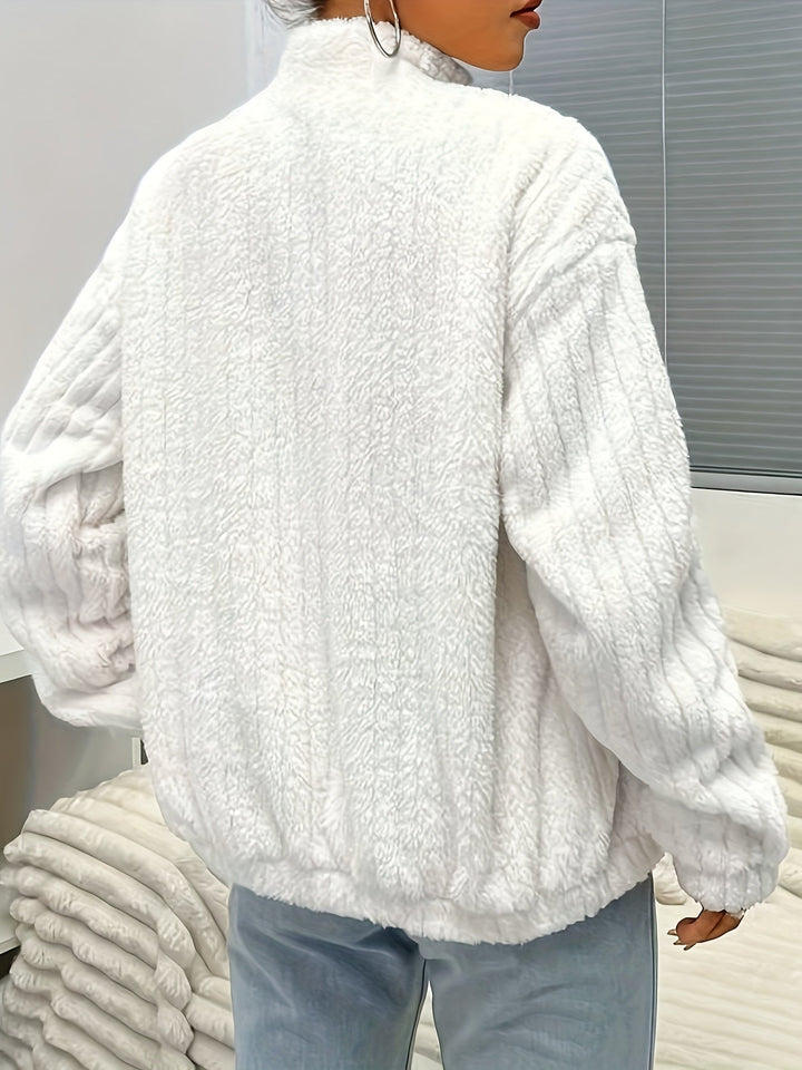 Amarae | Zipper teddy jacket with ribbing and long sleeves