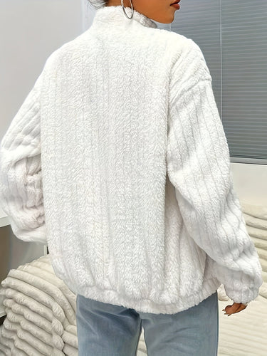Amarae | Zipper teddy jacket with ribbing and long sleeves