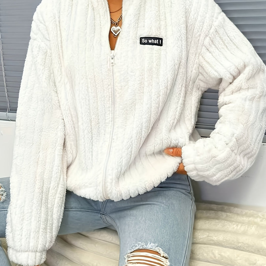 Amarae | Zipper teddy jacket with ribbing and long sleeves