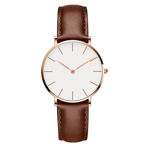 Amarae | Round Timeless Minimalist Watch with Leather Strap for Women