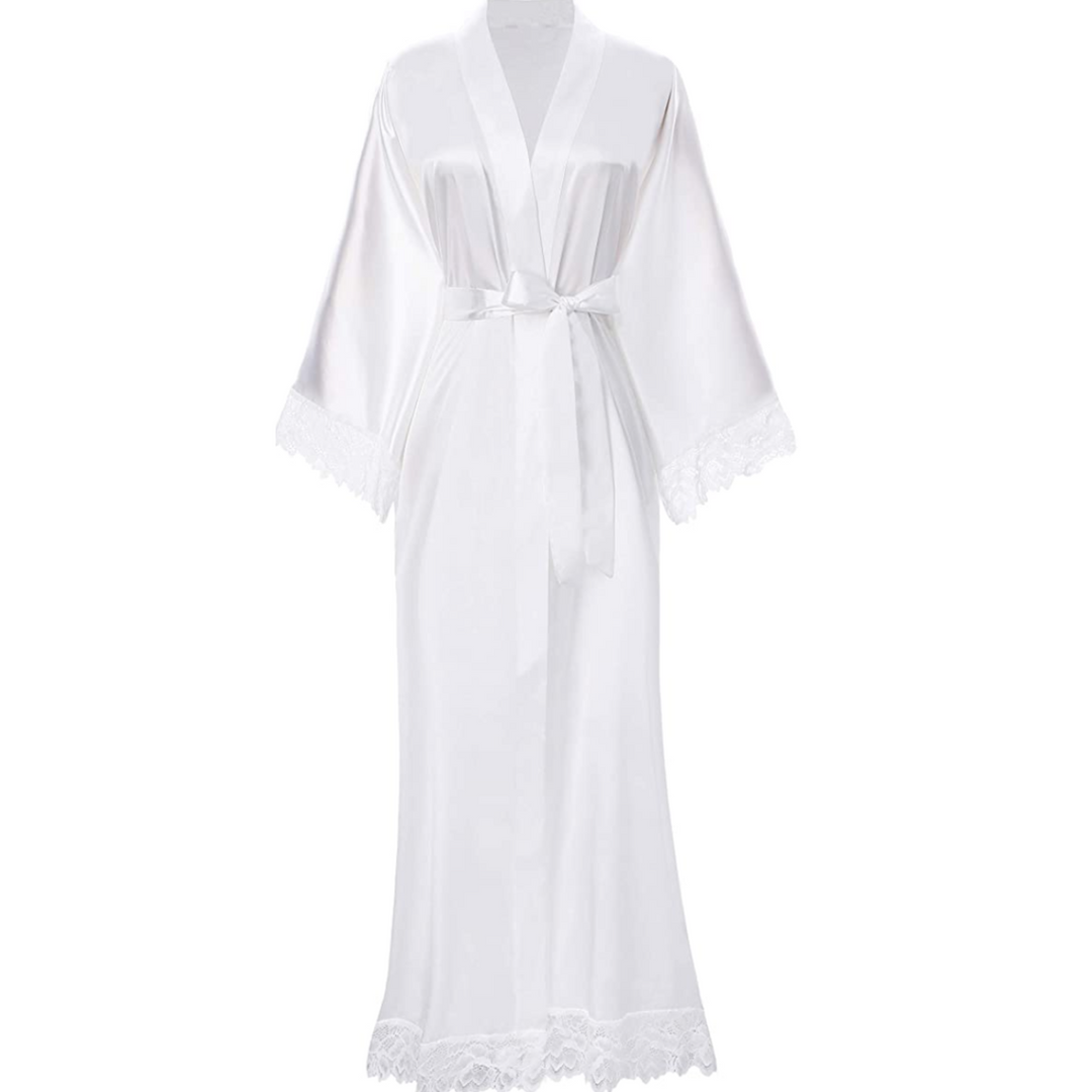 Lune London | Long Satin Bathrobe with Lace Details
