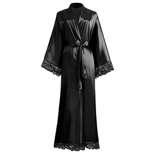 Amarae | Long Satin Bathrobe with Lace Details