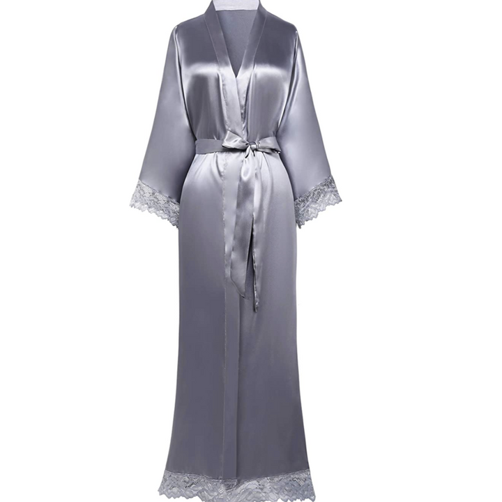 Lune London | Long Satin Bathrobe with Lace Details