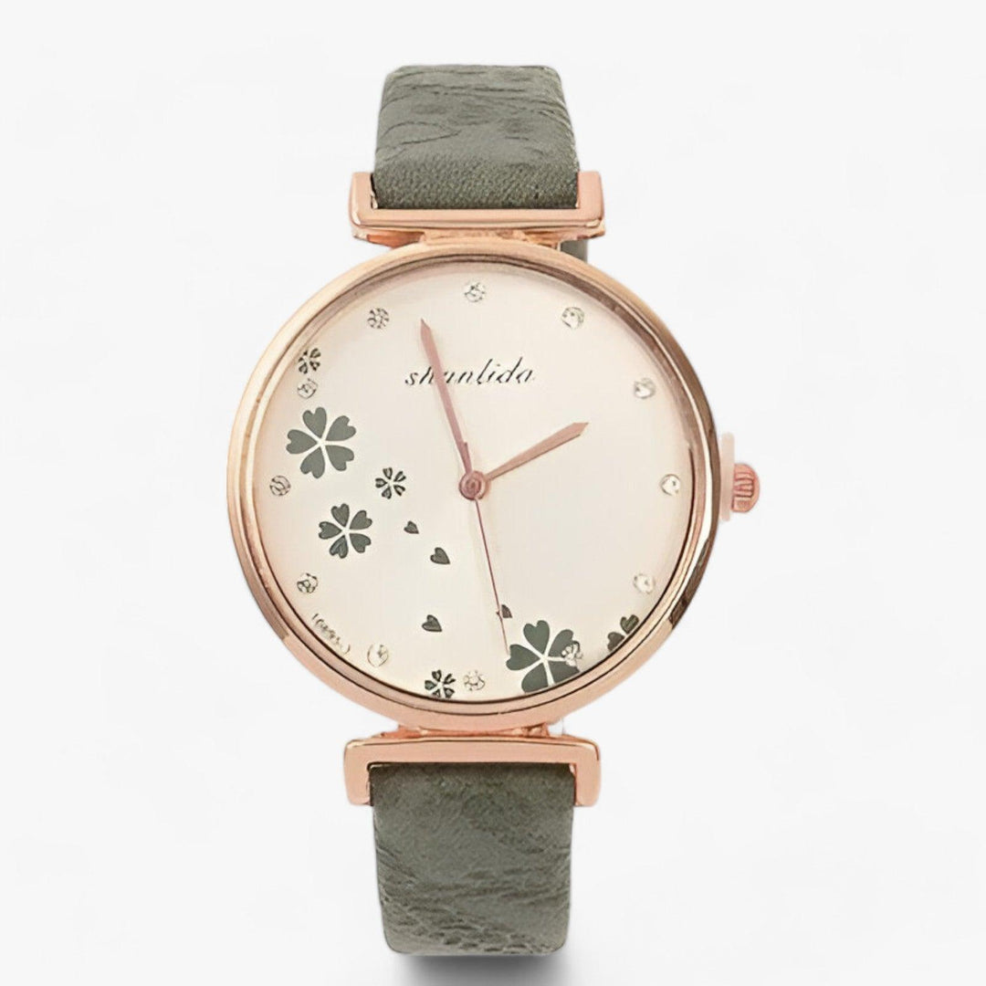 Lune London | Leather Bracelet Round Vintage Flower Watch for Women
