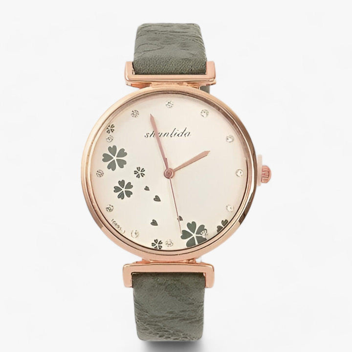 Lune London | Leather Bracelet Round Vintage Flower Watch for Women