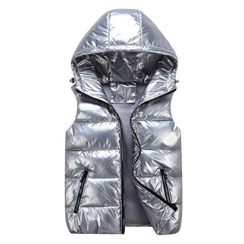 Amarae | Down Vest Casual Cut Glossy Windproof Fabric Padded Hood