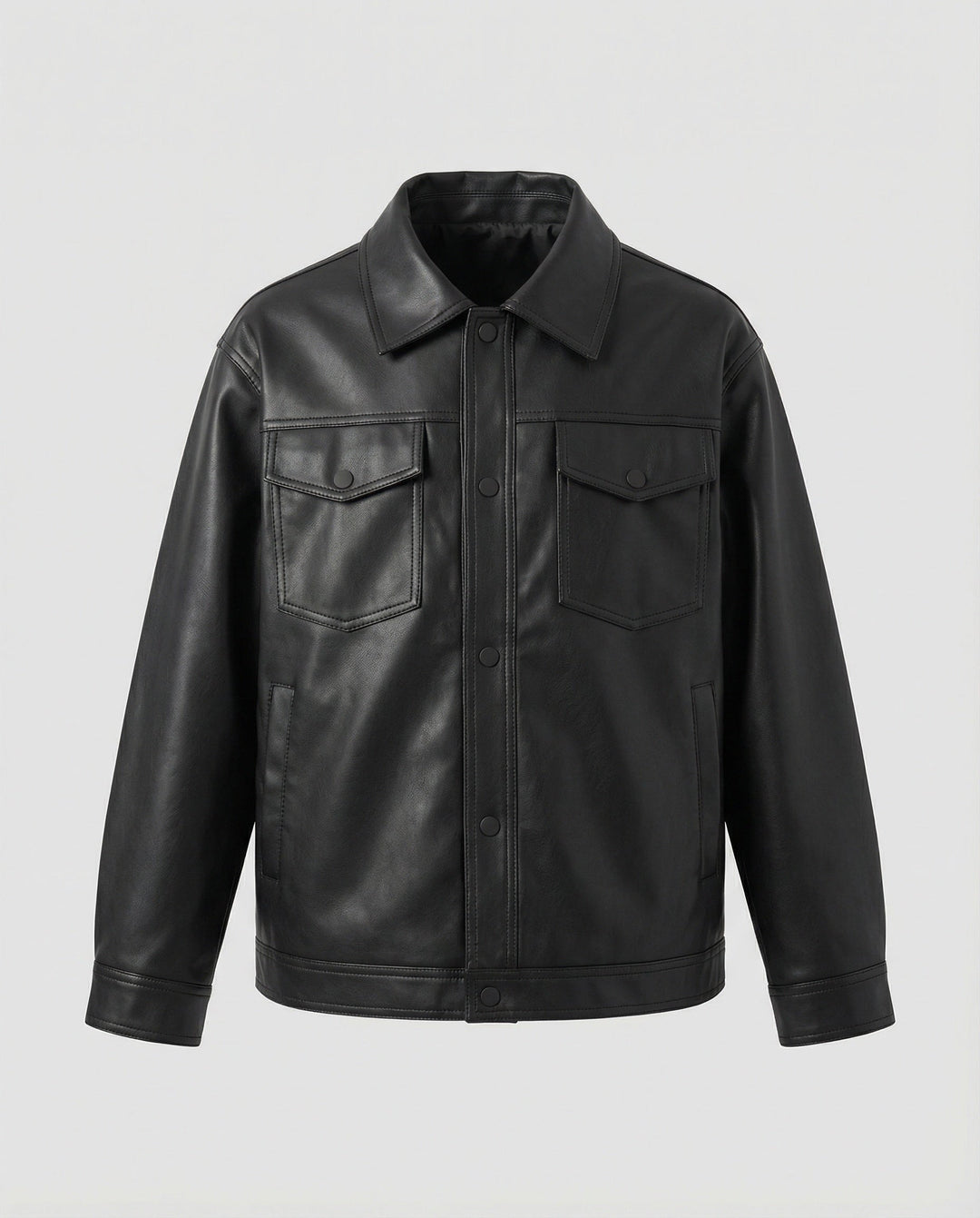 Men's Classic Faux Leather Jacket with Pockets