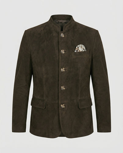 Men's Suede Jacket with Decorative Buttons