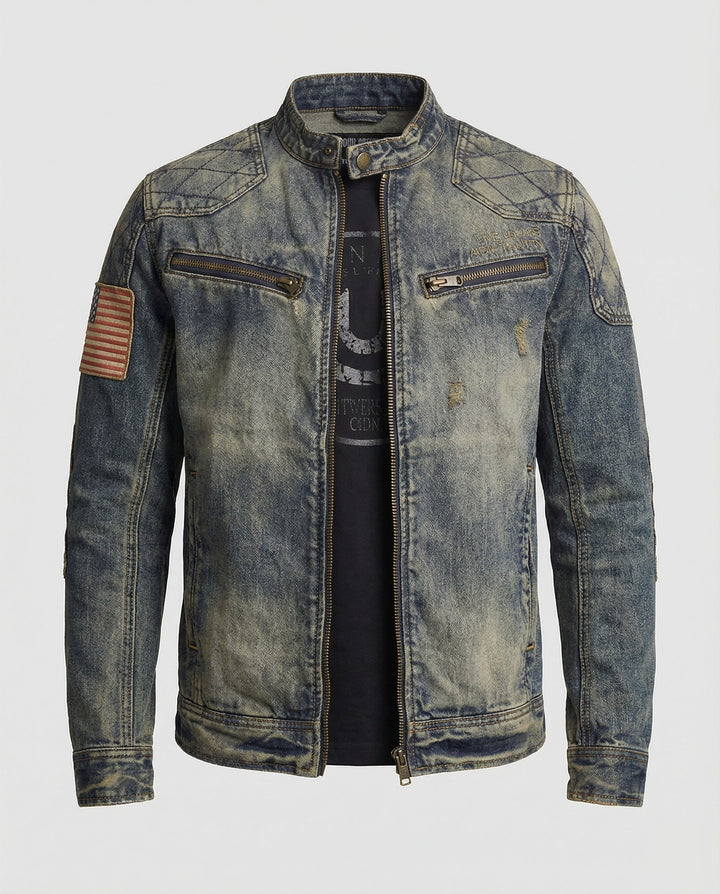 Men's Denim Jacket Biker Style Stand-Up Collar