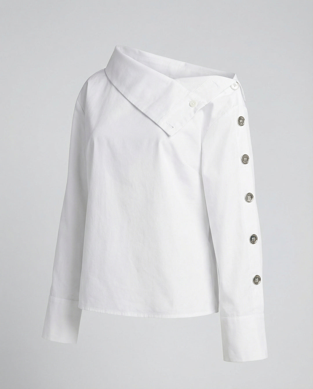 Women’s Cotton-Blend Blouse with Stand-Up Collar & Buckle Detail | Amarae