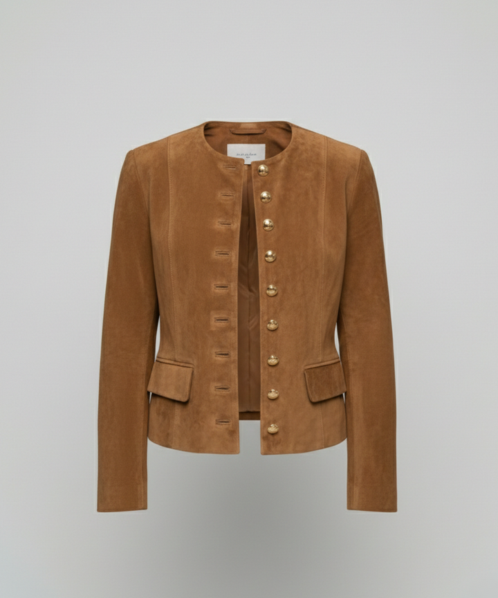 Women's suede jacket with gold buttons