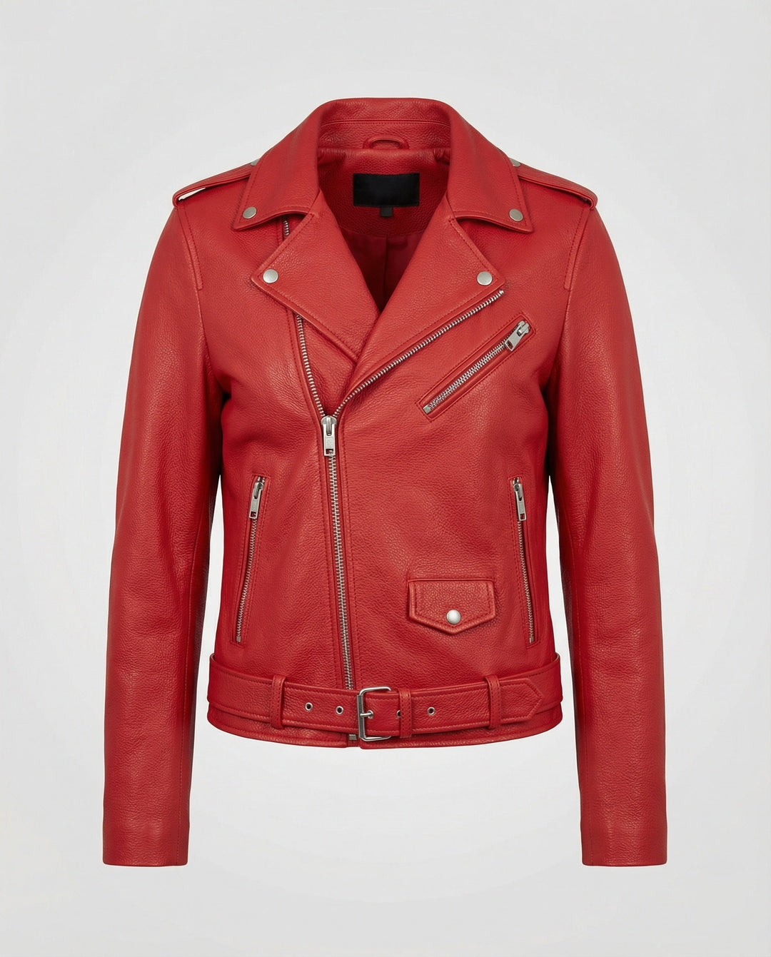 Men's Genuine Leather Biker Jacket with Design Accents