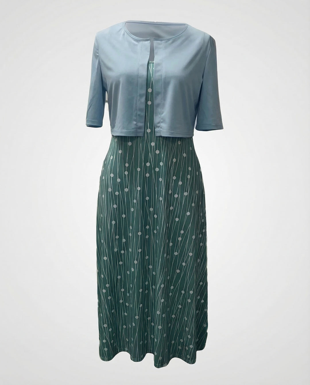 Women’s Elegant Floral Two-Piece Dress Set with Crop Top & Round Neck | Lune London