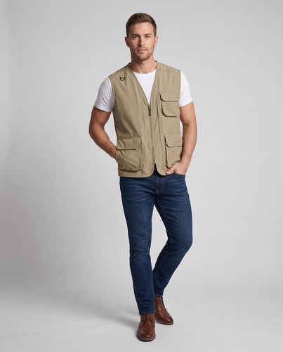 Men's Tactical-Inspired Cargo Vest with Lightweight Nylon, Multiple Flap Pockets and D-Ring Amarae