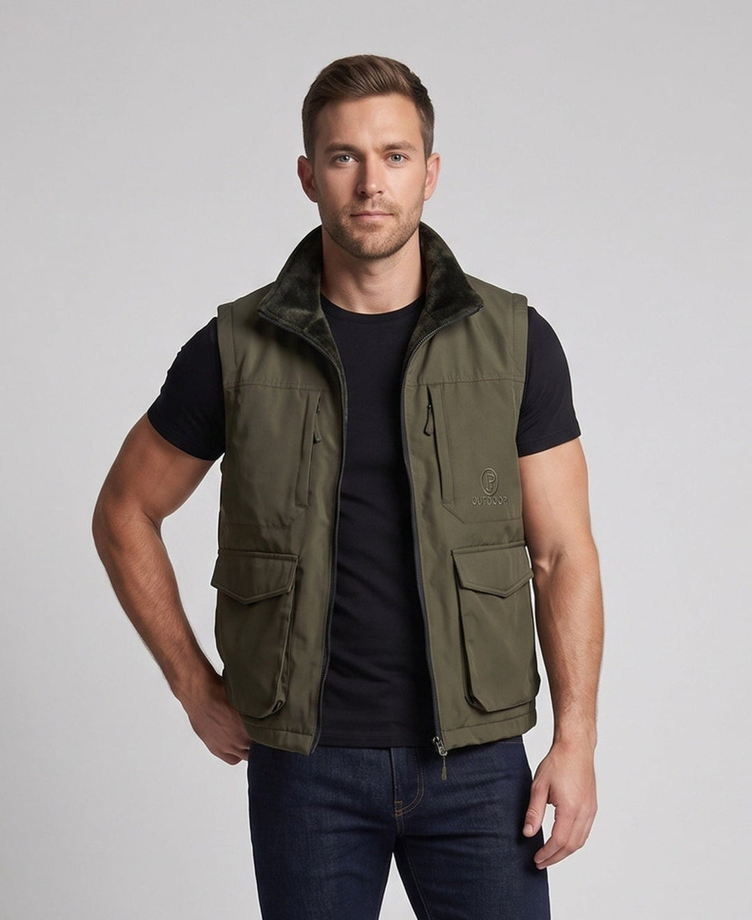 Men's multifunctional outdoor vest with high collar, zipper and multiple pockets Amarae