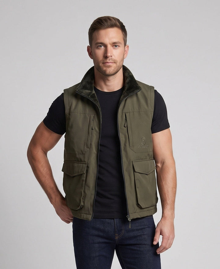 Men's multifunctional outdoor vest with high collar, zipper and multiple pockets Amarae