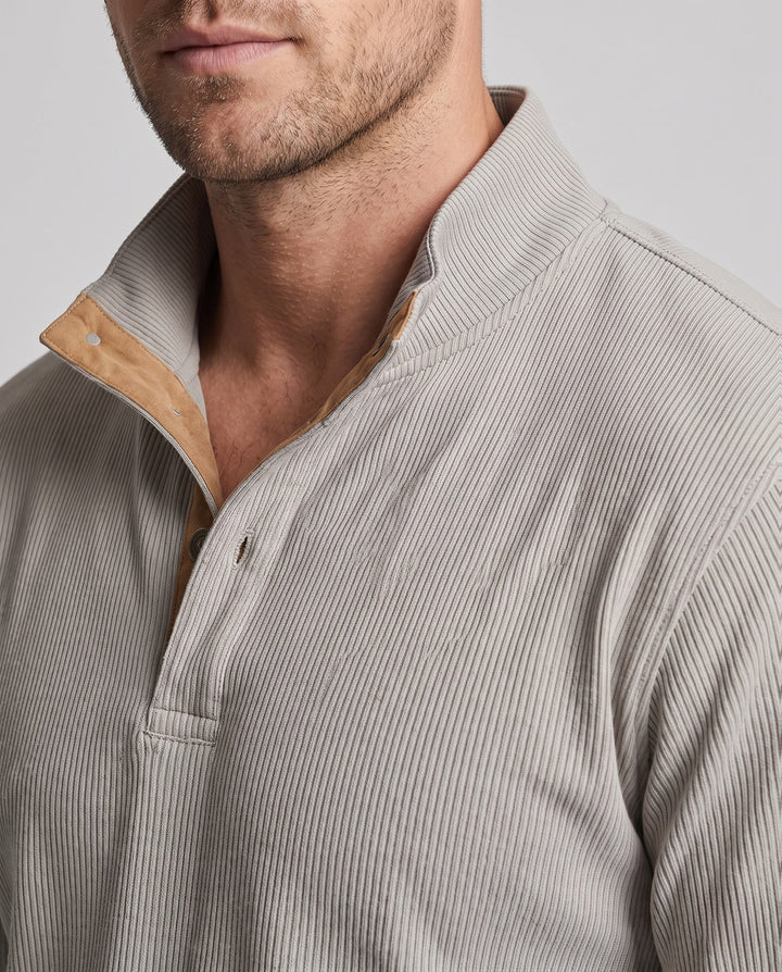 Men's fine structured troyer with applied button placket and suede elbow patches Amarae