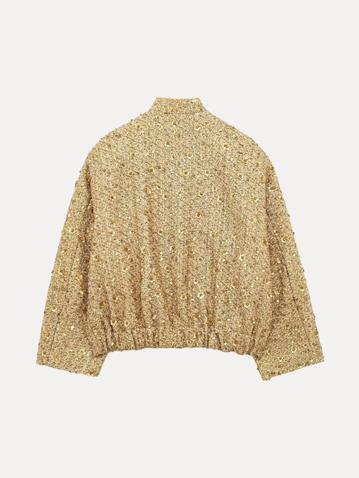 Lune London | Women's bomber jacket with golden sequins and relaxed fit for party or leisure use